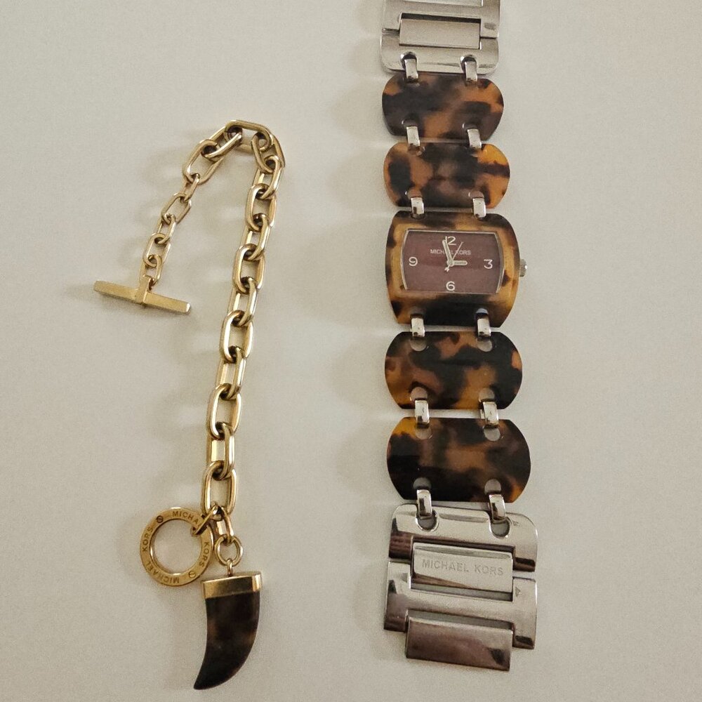 Michael Kors Leopard Print Watch and Bracelet Set